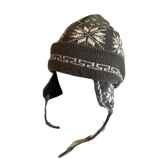 Gray Winter Ski Hat Ear Flaps Snowflake Design - Picture 1 of 5